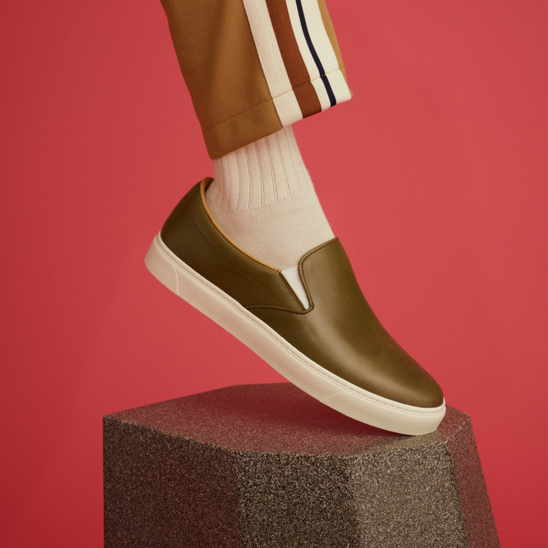 <TOSS> Lance Lance Slip-on Leather Sneakers  Tanned Tochigi Leather /Khaki