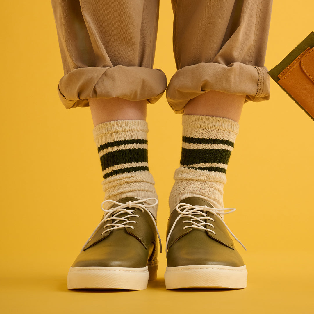 ＜トス＞Bath バース レースアップレザースニーカー 栃木レザーヌメ/カーキ