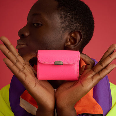 <1/2HALF> NEON LEATHER COMPACT WALLET / Pink