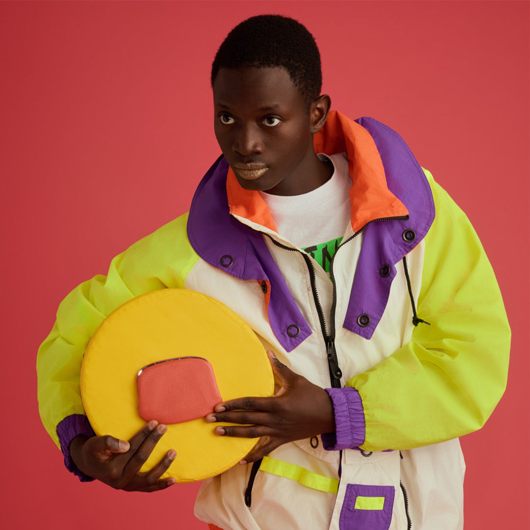 <bell la bell> Italian Leather Kiss Lock Wallet L / Coral Orange