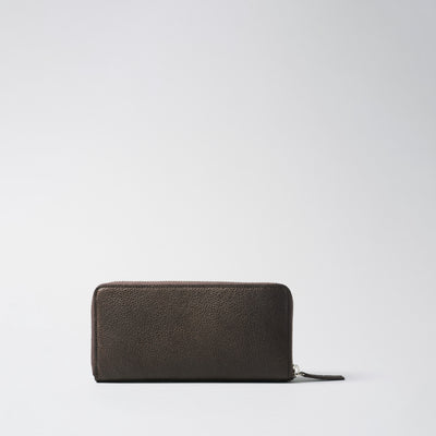 <Hawk Feathers>  Kuro-zan Leather Lacquered Round Zipper Long Wallet/ Chocolate