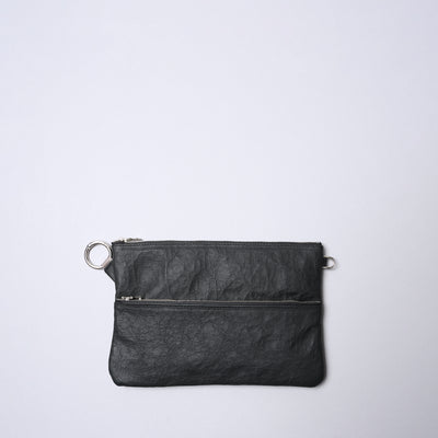 <SENTI FLATTER THE SENSES> Super Lightweight Dyneema Leather Double Zip Pouch LL / Black