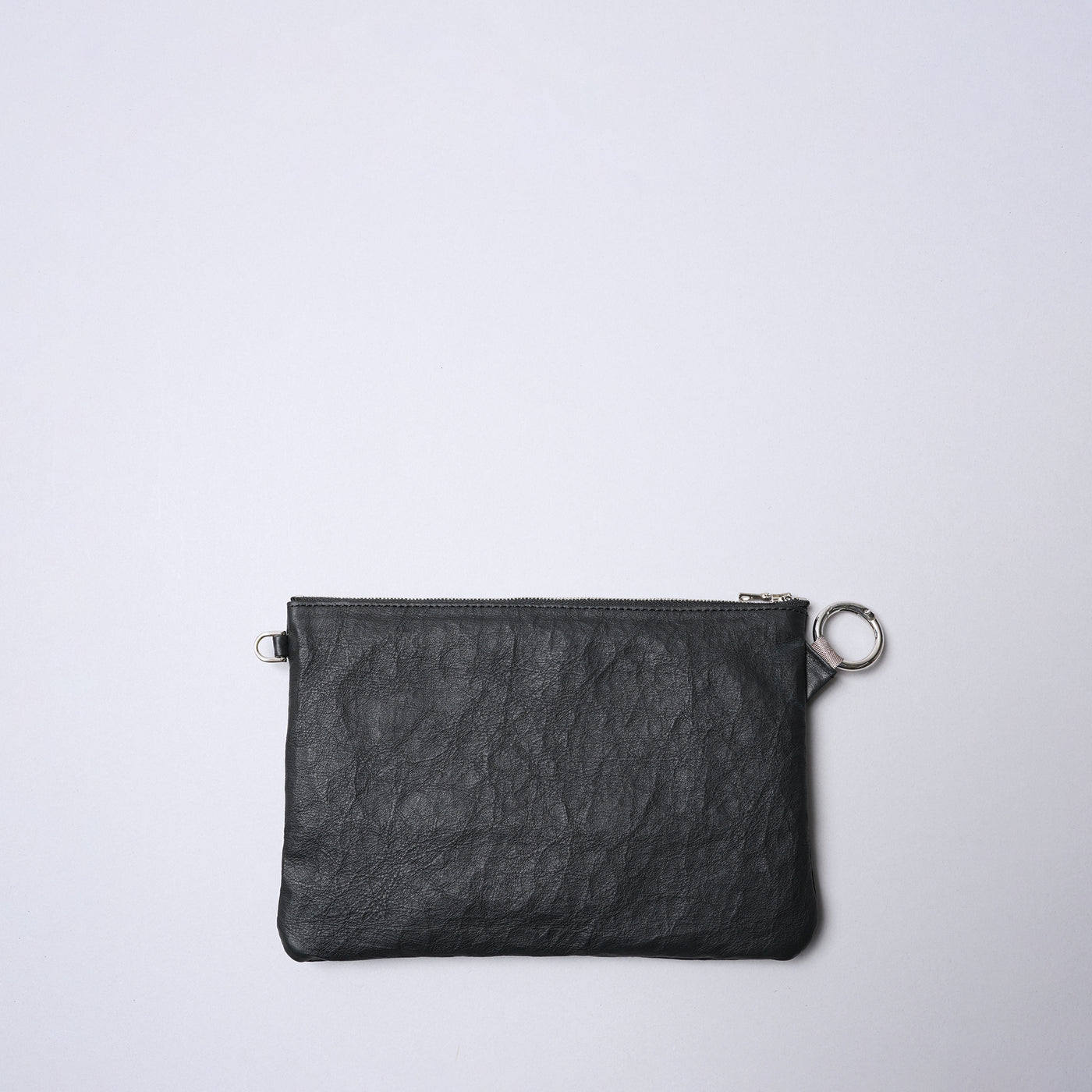 <SENTI FLATTER THE SENSES> Super Lightweight Dyneema Leather Double Zip Pouch LL / Black