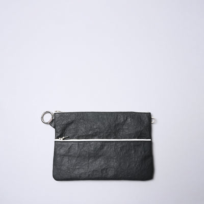 <SENTI FLATTER THE SENSES> Super Lightweight Dyneema Leather Double Zip Pouch LL / Black