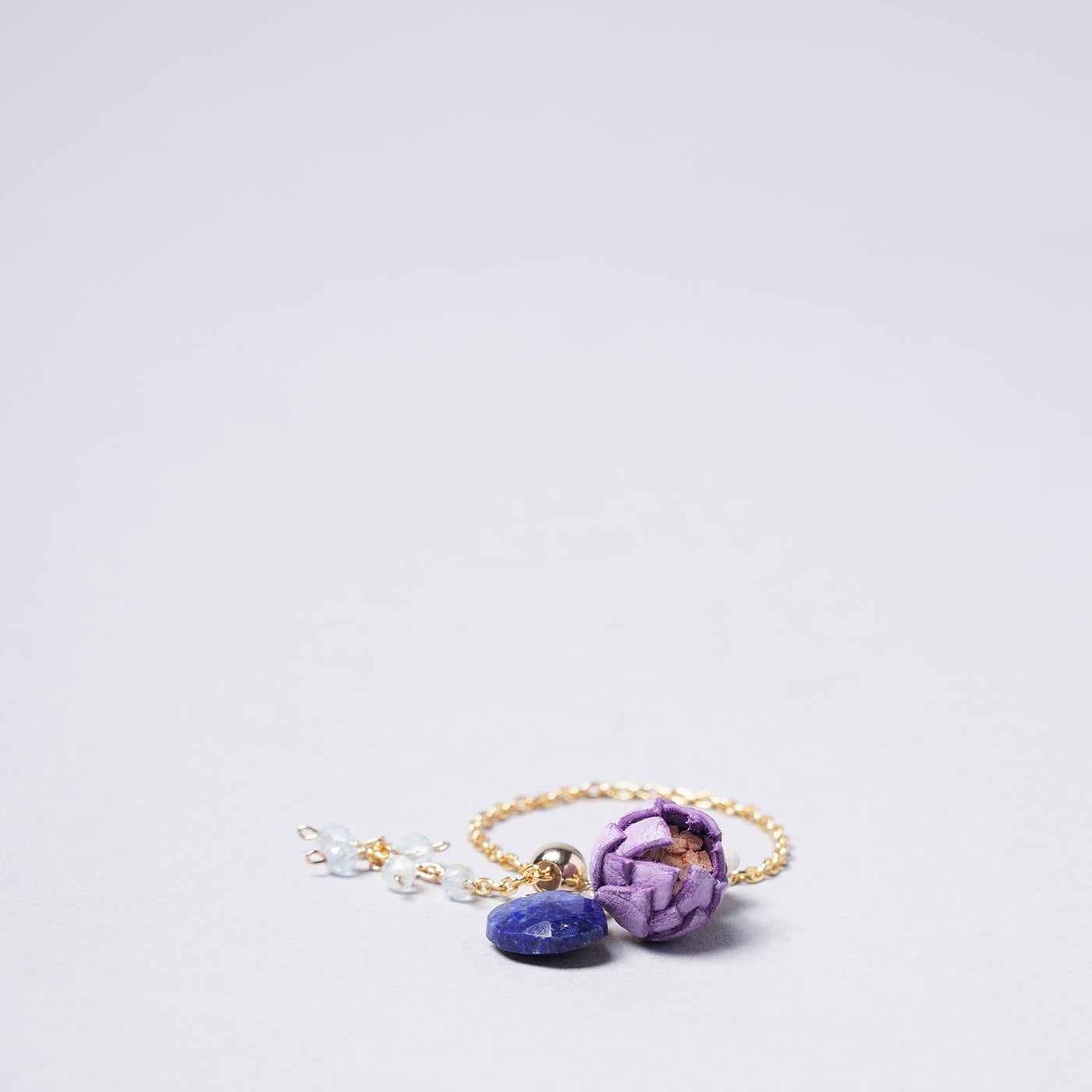 <Selieu> Chain RIng Stone 5 / Purple & Beige