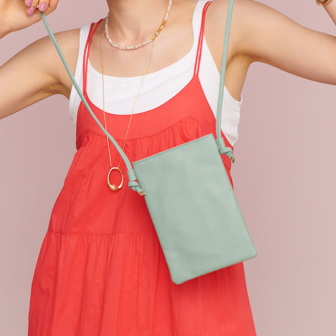 <bell la bell> Italian Leather Cross Body Bag / Coral Orange