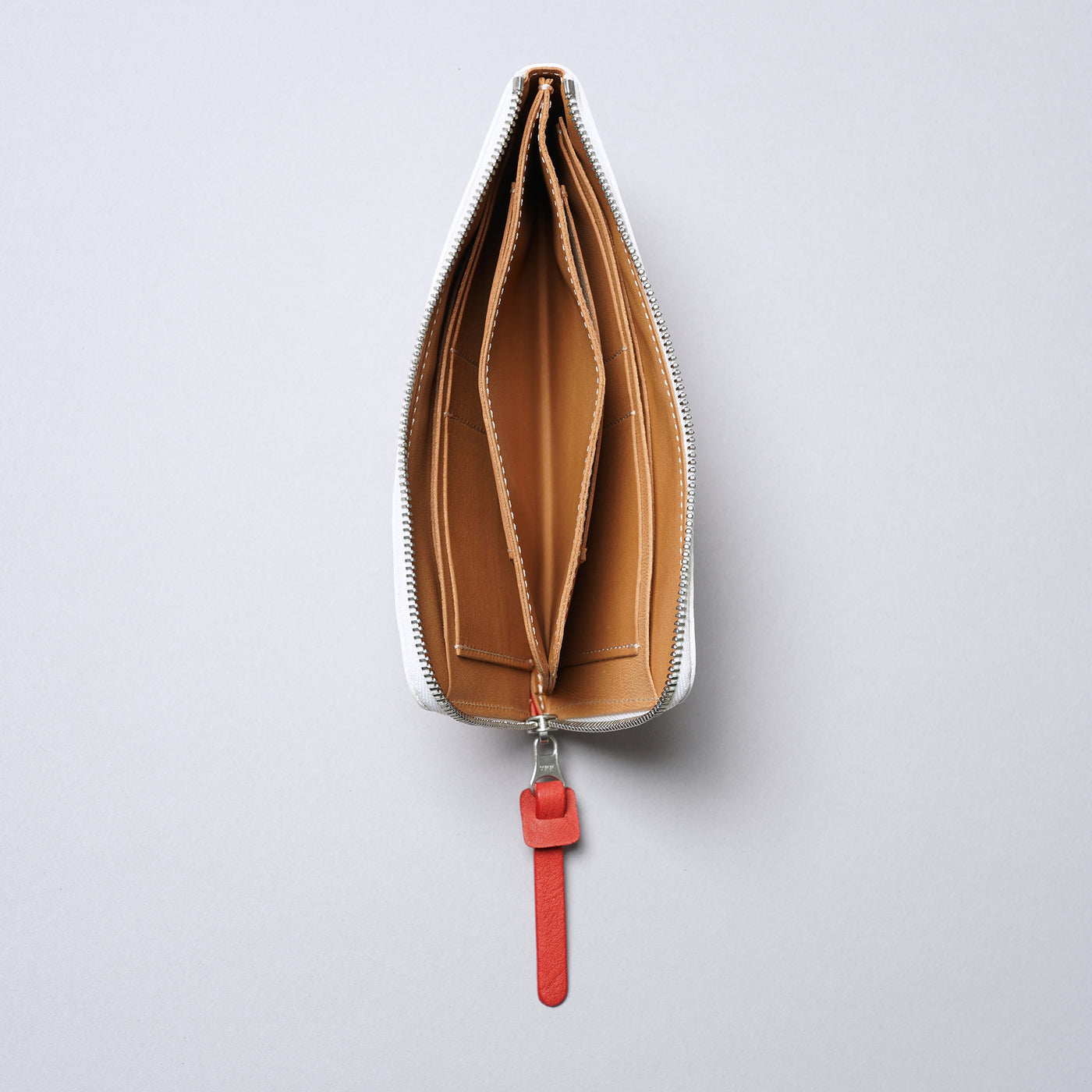 <numeri> Sottile Bi-Color L-zip Long Wallet / White x Red
