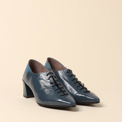 <Madras> Petite square toe lace-up pumps/dark blue