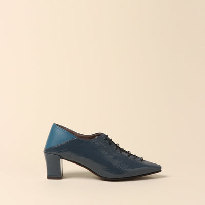 <Madras> Petite square toe lace-up pumps/dark blue