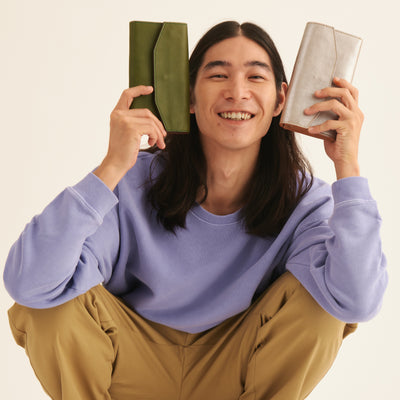 ＜アナック＞ ギャルソン型財布/グリーン×ブラウン