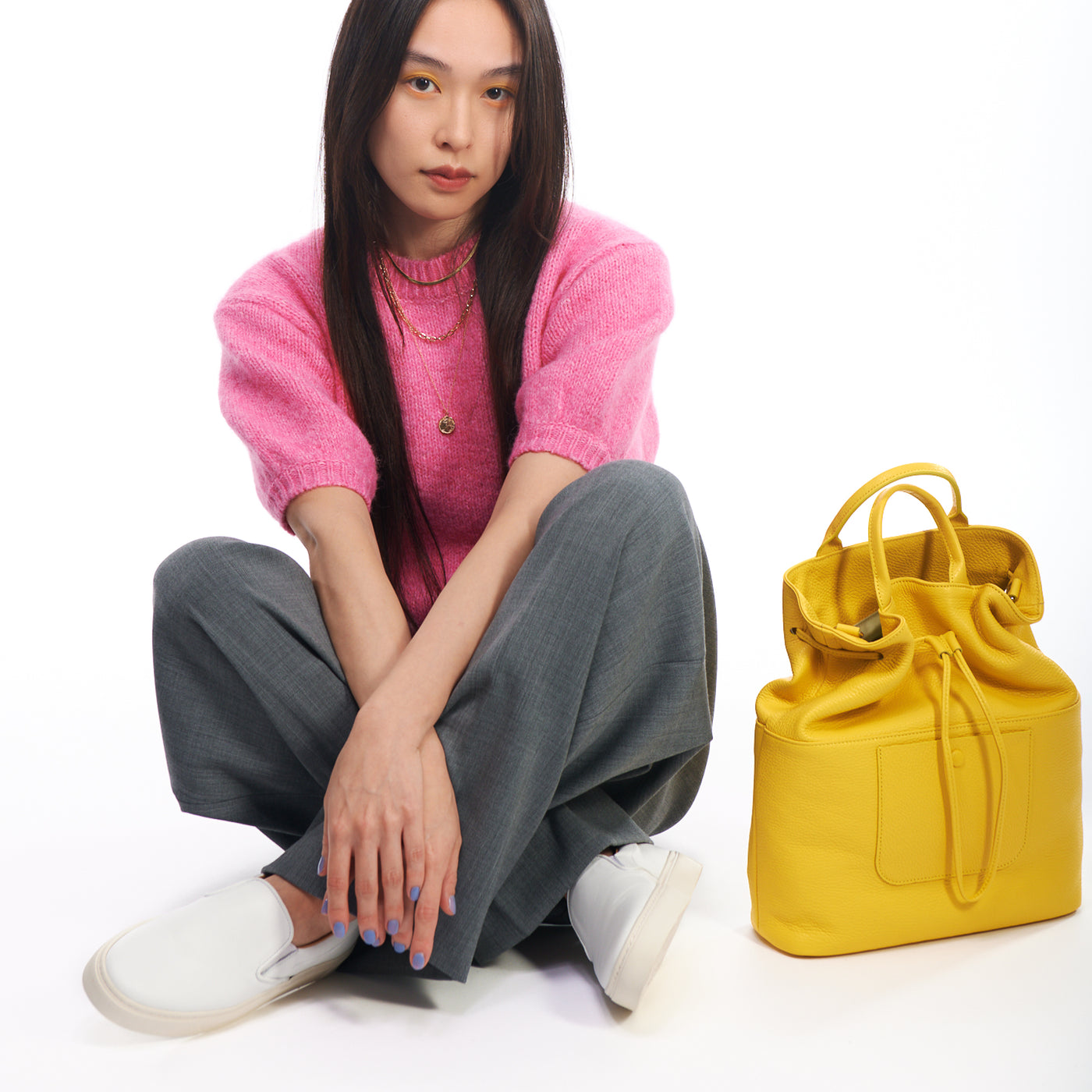 <itten-itten> Drawstring tote/yellow